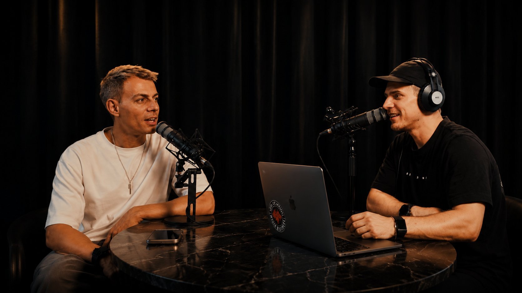 Ben and Jackson recording the TrainHybrd podcast in studio